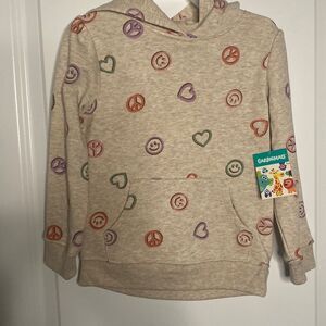 NWT toddler girl hoodie neutral happy face hearts print sweatshirt size 4T
